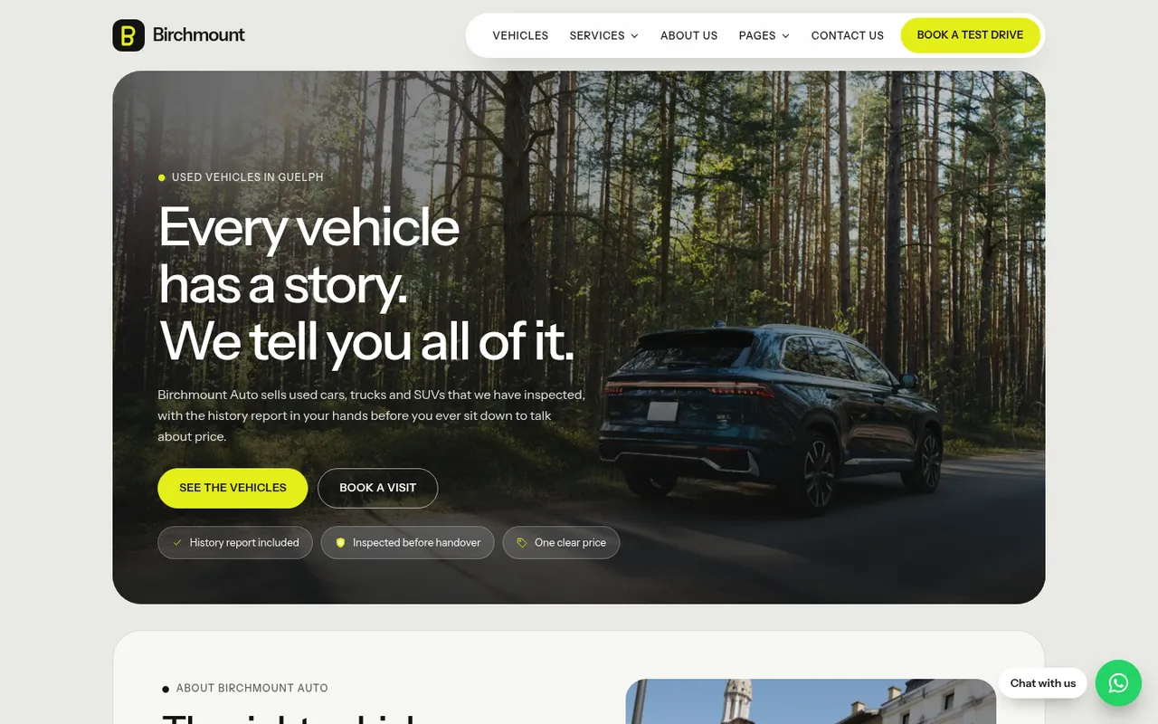 Homepage of birchmount.ppinsights.ca: "Every vehicle has a story. We tell you all of it."