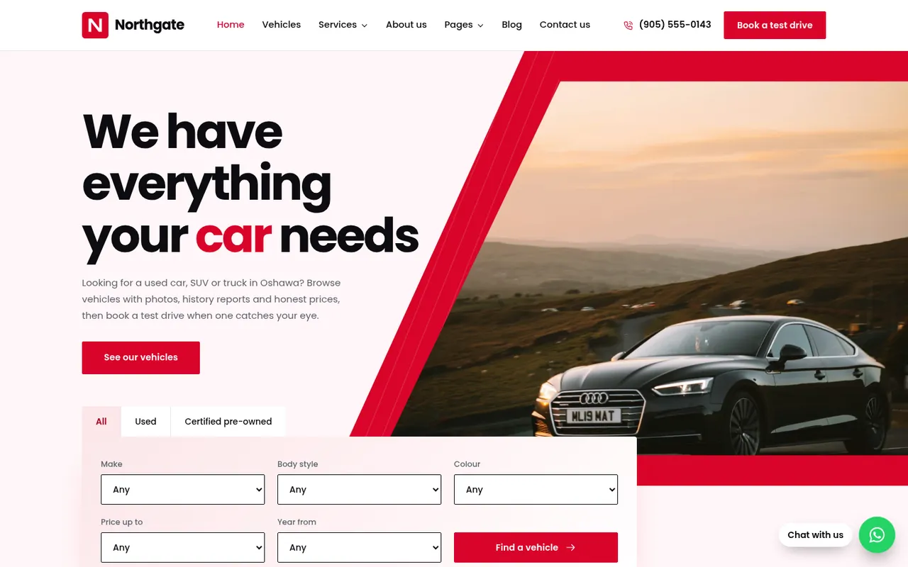Homepage of northgate.ppinsights.ca: "We have everything your car needs in Oshawa"