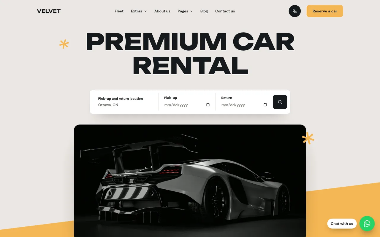 Homepage of velvetdrive.ppinsights.ca: "Premium car rental in ottawa"